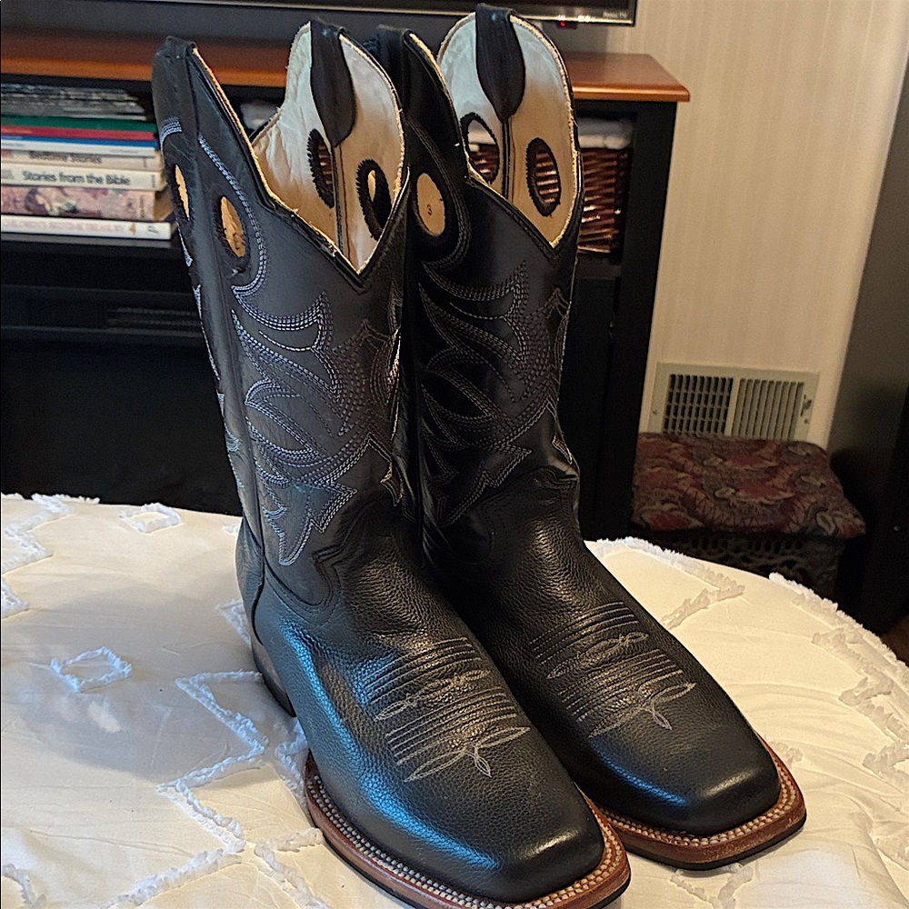 Alfa Leather Classic Men's Black Western Cowboy Boots - Square Toe- worn once